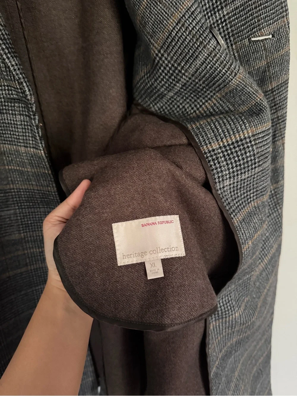 Banana Republic Heritage Collection Wool Blend Plaid Long Coat Mens Jacket